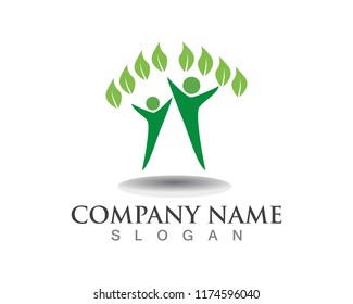 Vector leaves green nature logo and people symbol