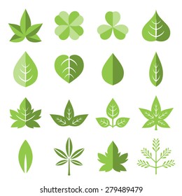 Vector leaves icon set in flat style