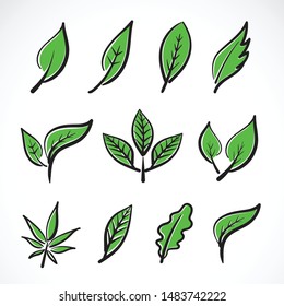 Vector leaves icon set on white background.Collection of leaf logo design. Easy editable layered vector illustration.