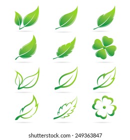 Vector leaves icon set on white background