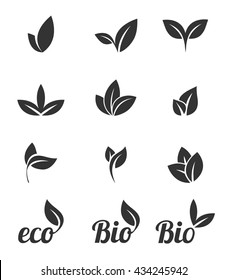 Vector leaves icon set on white background.