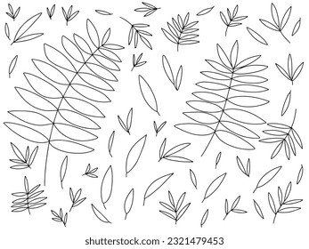 Vector leaves ink sketch set. Different leaves doodle set isolated on white background. Decor for invitation, textile and wallpapers