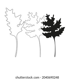 Vector leaves isolated black. Realistic hand drawn leaves illustration set on white background.