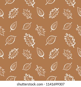 Vector leaves pattern. Collection of leaf silhouettes on craft background. Autumn illustration. 
