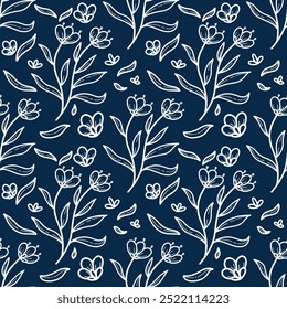 Vector Leaves Pattern In Doodles Style Endless Print