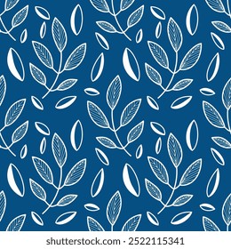 Vector Leaves Pattern In Doodles Style Endless Print 