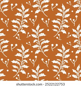 Vector Leaves Pattern In Doodles Style Endless Print 