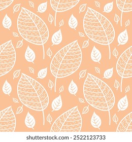 Vector Leaves Pattern In Doodles Style Endless Print 