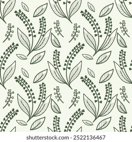 Vector Leaves Pattern In Doodles Style Endless Print