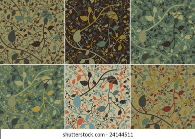 VECTOR Leaves pattern in earthy tones. Pack of 6 color schemes. Tiles seamlessly.