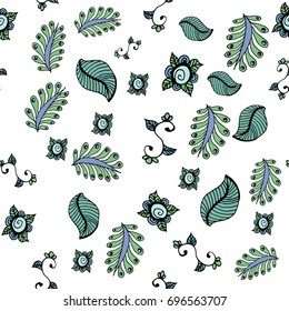 Vector leaves pattern. Seamless texture, flowers illustrations. Floral pattern in doodle style, spring floral background