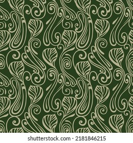 Vector leaves pattern with swirly design elements