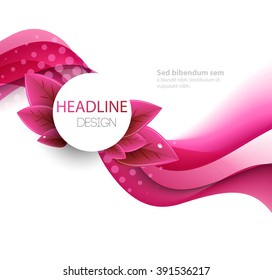 Vector Leaves And Pink Wave. Abstract Background.