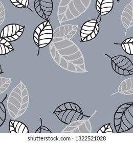 Vector leaves scattered repeat pattern Greyish blue background . Perfect for Fabric,Bed linen,cushions,wall paper,crib sheets,throw pillows,gift wrap,Stationary products,nature inspired projects.