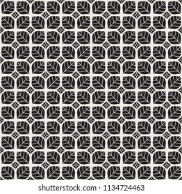 Vector Leaves Seamless Pattern. Abstract Grid Background. Geometric art deco texture.