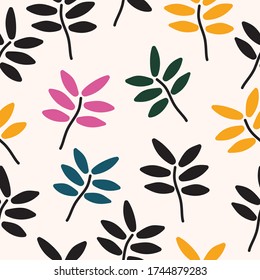 Vector leaves seamless pattern. Colorful leaves, and hand drawn vector. Creative Vector background, textile, fabric, gift wrapping paper.