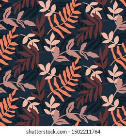 Vector leaves seamless pattern. Floral ornament. Leaf background. Botanical texture. Hand drawn textile design with plants.