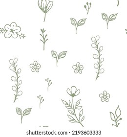 Vector leaves seamless pattern. Random plants texture background. Sketched doodles.