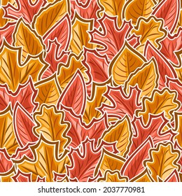Vector Leaves Seamless Pattern, square repeating background for seasonal interior, square poster with illustration of golden different leaves.