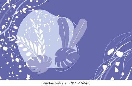 Hojas vectoriales y formas de diseño morado. Banner abstracto geométrico muy peri con líneas y formas. Fondo abstracto púrpura moderno de color muy peri