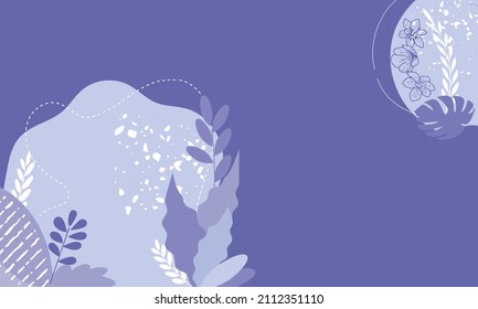 Vector leaves and shapes of purple design. Very peri color geometric abstract banner with lines and shapes. Modern purple abstract background in very peri color