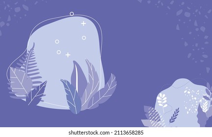 Vector leaves and shapes of purple design. Very peri color geometric abstract banner with lines and shapes. Modern purple abstract background in very peri color