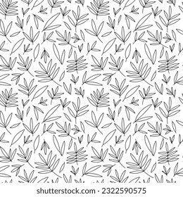 Vector leaves sketch on white background. Black and white leaves seamless pattern