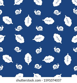 Vector leaves and snails seamless pattern background. Perfect for fabric, scrapbooking, wallpaper projects.