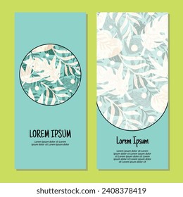 Vector leaves vertical frame pattern invitation greeting cards, RSVP and thank you cards.