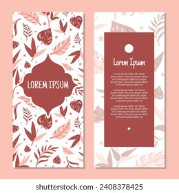 Vector leaves vertical frame pattern invitation greeting cards, RSVP and thank you cards.