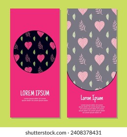 Vector leaves vertical frame pattern invitation greeting cards, RSVP and thank you cards.