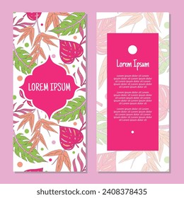 Vector leaves vertical frame pattern invitation greeting cards, RSVP and thank you cards.