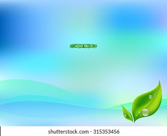 vector of leaves with water drops over gradient curved lines background. Digital, business, book cover, banner, backdrop, template, wallpaper, nature, ecology, fresh, motion, dynamic idea concept