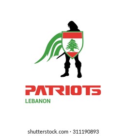 Vector Lebanon Flag Patriots Soldier Logo. Mascot Character Design. Memorial Day Army man with Shield. Vector Freedom Leader Logo illustration