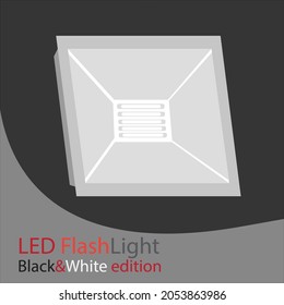 vector LED flashlight with black and white colors.