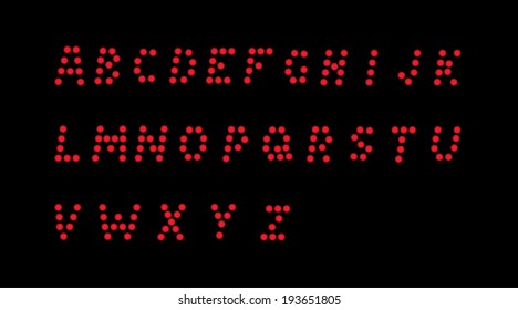 vector with led red dotted alphabet on black background