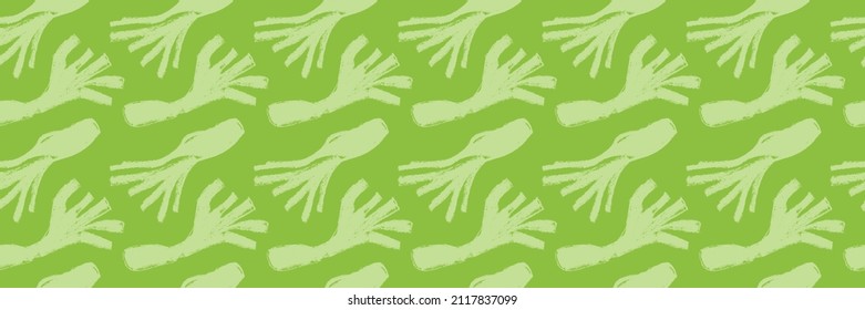Vector leek pattern seamless. Pencil drawing texture. Green leeks illustration. Vegan restaurant ornament, vegetarian backdrop. Homemade cooking background. Vegetable wallpaper of food label or banner