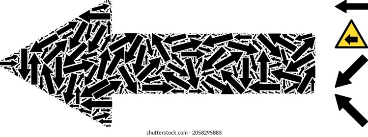 Vector left arrow fractal is created from repeating recursive left arrow icons. Recursive mosaic from left arrow.