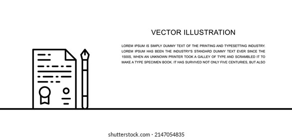 Documento legal vectorial, acuerdo, aplicación un icono de línea. Ilustración continua de una línea.