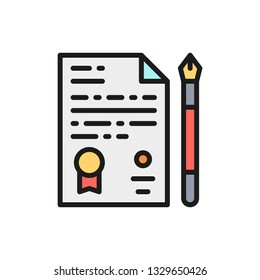 Vector legal document, agreement, file, application flat color line icon.