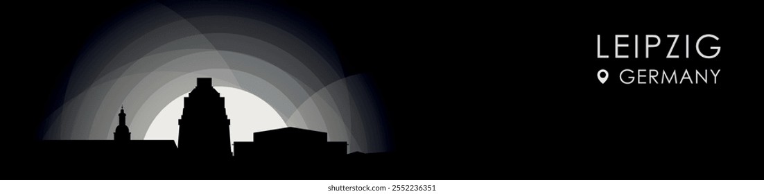 Vector Leipzig, Germany cityscape banner. Black and white placard profile picture for header, footer