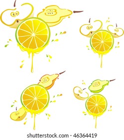 Vector lemon, apple and pear with honey