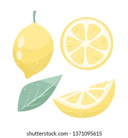 Vector lemon. Cartoon fruits set. Vegan, diet food, detox.