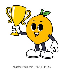 Vector Lemon Character Holding a Trophy