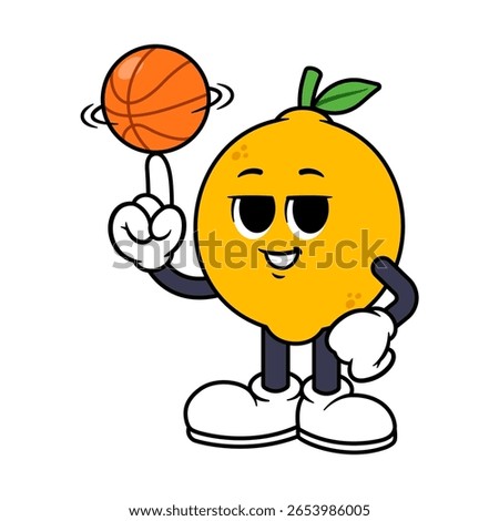 Vector Lemon Character Spinning Basket Ball on Finger