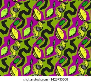 Vector lemon decoration seamless pattern, colorful design, vector illustration