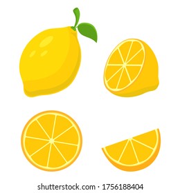 Vector lemon. Fresh lemon fruits, collection of vector illustrations