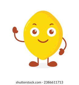 Vector lemon fruit cartoon character waving hand