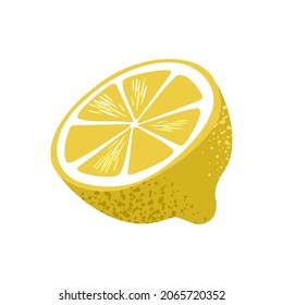 Vector lemon. An illustration with half a yellow lemon or other citrus on a white background. Citrus lemon concept, food, sliced fruit.