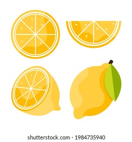 Vector lemon illustration. Set of whole fruit and slices.